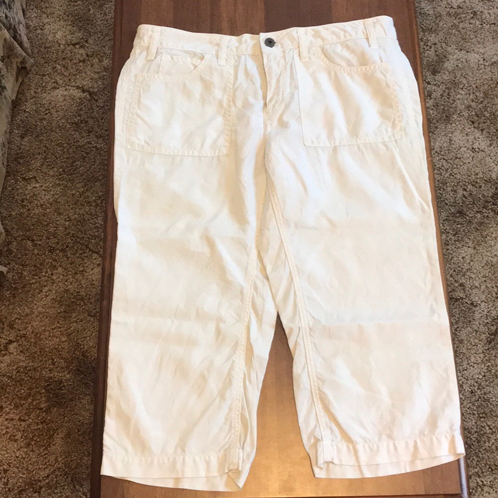 Express Cream Cotton Linen Capris Size 10
